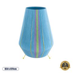 Boho Επιδαπέδιο Φωτιστικό Μονόφωτο 1 x E27 AC220-240V IP20 - Φ50 x Υ70cm - Γαλάζιο με Μωβ και Πράσινο με Κίτρινες Λεπτομέριες Λεπτό Νήμα Βαμβακερό Πλέγμα