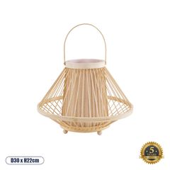 Boho Επιτραπέζιο Φωτιστικό Πορτατίφ Μονόφωτο 1 x E27 AC220-240V IP20 - Φ30 x Υ22cm - Μπεζ Ύφασμα με Μπεζ Ξύλινο Μπαμπού Πλέγμα
