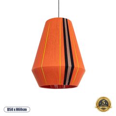 Boho Κρεμαστό Φωτιστικό Οροφής Μονόφωτο 1 x E27 AC220-240V IP20 - Φ50 x Υ60cm - Πορτοκαλί με Μαύρο και Καφέ με Κίτρινες Λεπτομέριες Λεπτό Νήμα Βαμβακερό Πλέγμα