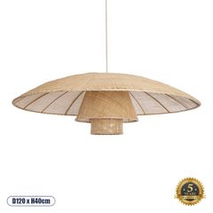 Boho Κρεμαστό Φωτιστικό Οροφής Μονόφωτο 1 x E27 AC220-240V IP20 - Φ120 x Υ40cm - Μπεζ Υφασμάτινο Καμπάνα