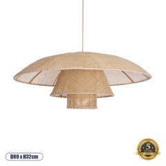 Boho Κρεμαστό Φωτιστικό Οροφής Μονόφωτο 1 x E27 AC220-240V IP20 - Φ80 x Υ32cm - Μπεζ Υφασμάτινο Καμπάνα