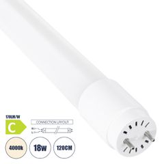 Λάμπα LED Τύπου Φθορίου Θερμοπλαστική T8 G13 120cm 18W 3060lm 300° AC 220-240V IP20 Φ2.6 x Μ120cm - Φυσικό Λευκό 4000K - Pro Series 170lm/W - C Ενεργειακή Κλάση - 3 Χρόνια Εγγύηση