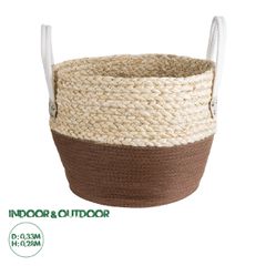 Διακοσμητικό Πλεκτό Κασπώ Γλάστρα - Flower Pot Μπεζ με Καφέ και Λευκό Φ33 x Υ28cm