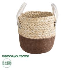 Διακοσμητικό Πλεκτό Κασπώ Γλάστρα - Flower Pot Μπεζ με Καφέ και Λευκό Φ23 x Υ23cm