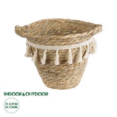 Διακοσμητικό Πλεκτό Κασπώ Γλάστρα - Flower Pot Μπεζ με Λευκό Φ17 x Υ16cm