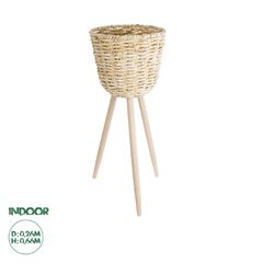 Διακοσμητικό Πλεκτό Κασπώ Γλάστρα - Flower Pot Μπεζ με Μπεζ Ξύλο Φ26 x Υ66cm