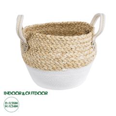 Διακοσμητικό Πλεκτό Κασπώ Γλάστρα - Flower Pot Μπεζ με Λευκό Φ28 x Υ24cm