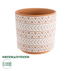Διακοσμητικό Κεραμικό Κασπώ Γλάστρα - Flower Pot Λευκό με Πορτοκαλί Φ14.5 x Υ13.5cm