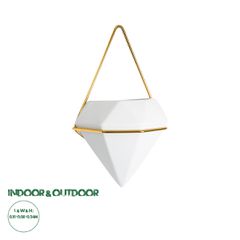 Διακοσμητικό Κεραμικό Κασπώ Γλάστρα - Flower Pot Λευκό με Χρυσό Μ15 x Π8 x Υ24cm