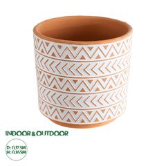 Διακοσμητικό Κεραμικό Κασπώ Γλάστρα - Flower Pot Λευκό με Πορτοκαλί Φ17.5 x Υ16.5cm