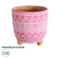 Διακοσμητικό Κεραμικό Κασπώ Γλάστρα - Flower Pot Ροζ με Λευκό Φ16 x Υ16cm