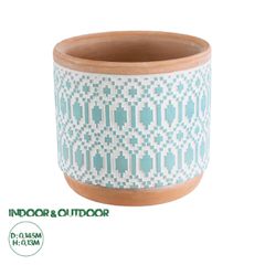 Διακοσμητικό Κεραμικό Κασπώ Γλάστρα - Flower Pot Γαλάζιο με Λευκό και Μπεζ Φ14.5 x Υ13cm