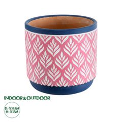 Διακοσμητικό Κεραμικό Κασπώ Γλάστρα - Flower Pot Ροζ με Λευκό και Μπλε Φ14.5 x Υ13cm