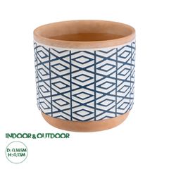 Διακοσμητικό Κεραμικό Κασπώ Γλάστρα - Flower Pot Λευκό με Μπλε και Μπεζ Φ14.5 x Υ13cm