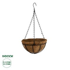 Κρεμαστό Διακοσμητικό Κασπώ Γλάστρα - Flower Pot από Φλοιό Καρύδας Καφέ με Μαύρη Μεταλλική Βάση Φ25 x Υ14cm