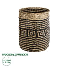 Διακοσμητικό Πλεκτό Καλάθι - Κασπώ Γλάστρα - Flower Pot Καφέ με Μαύρο Φ19.5 x Υ26cm