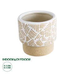 Διακοσμητικό Κεραμικό Κασπώ Γλάστρα - Flower Pot Μπεζ με Λευκό Φ11 x Υ11cm