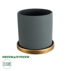 Διακοσμητικό Κεραμικό Κασπώ Γλάστρα - Flower Pot Γκρι Μπλε με Χρυσό Φ15 x Υ15cm