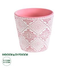 Διακοσμητικό Κεραμικό Κασπώ Γλάστρα - Flower Pot Λευκό με Ροζ Φ14 x Υ13cm