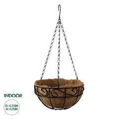 Κρεμαστό Κασπώ Γλάστρα - Flower Pot από Φλοιό Καρύδας Καφέ με Μαύρο Φ25cm x Υ15cm