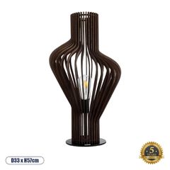 Boho Επιτραπέζιο Φωτιστικό Μονόφωτο 1 x E27 AC220-240V IP20 - Φ33 x Υ57cm - Καφέ Σκούρο Ξύλινο με Μαύρη Μεταλλική Βάση Πλέγμα - 5 Χρόνια Εγγύηση
