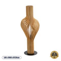 Boho Επιδαπέδιο Φωτιστικό Μονόφωτο 1 x E27 AC220-240V IP20 - Μ48 x Π48 x Υ120cm - Καφέ Ξύλινο με Μαύρη Μεταλλική Βάση Πλέγμα - 5 Χρόνια Εγγύηση