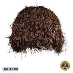 Boho Κρεμαστό Φωτιστικό Οροφής Μονόφωτο 1 x E27 AC220-240V IP20 - Φ120 x Υ100cm - Καφέ Σκούρο Φυσική Ράφια Νήμα Πλέγμα Καμπάνα - 5 Χρόνια Εγγύηση