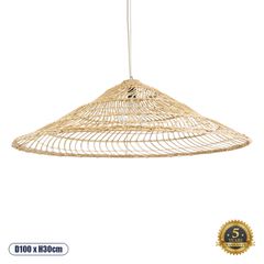 Boho Κρεμαστό Φωτιστικό Οροφής Μονόφωτο 1 x E27 AC220-240V IP20 - Φ100 x Υ30cm - Μπεζ Ξύλινο Μπαμπού Πλέγμα Καμπάνα - 5 Χρόνια Εγγύηση