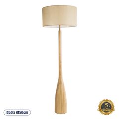 Boho Επιδαπέδιο Φωτιστικό Μονόφωτο 1 x E27 AC220-240V IP20 - Φ50 x Υ150cm - Μπεζ Ξύλινο με Μπεζ Υφασμάτινο Καπέλο - 5 Χρόνια Εγγύηση