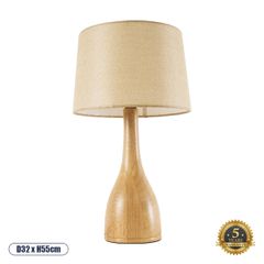 Boho Επιτραπέζιο Φωτιστικό Μονόφωτο 1 x E27 AC220-240V IP20 - Φ32 x Υ55cm - Μπεζ Ξύλινο με Μπεζ Υφασμάτινο Καπέλο - 5 Χρόνια Εγγύηση