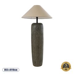 Boho Επιδαπέδιο Φωτιστικό Μονόφωτο 1 x E27 AC220-240V IP20 - Φ55 x Υ110cm - Γκρι Ανθρακί Κεραμικό με Μπεζ Υφασμάτινο Καπέλο - 5 Χρόνια Εγγύηση