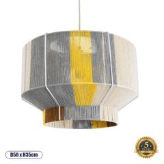 Boho Κρεμαστό Φωτιστικό Οροφής Μονόφωτο 1 x E27 AC220-240V IP20 - Φ50 x Υ35cm - Γρι με Κίτρινο και Μπεζ - Καφέ με Μωβ Λεπτομέρεια Λεπτό Νήμα Πλέγμα Βαμβακερό Καπέλο - 5 Χρόνια Εγγύηση