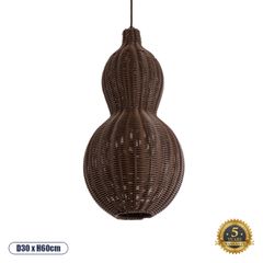 Boho Φωτιστικό Οροφής Μονόφωτο 1 x E27 AC220-240V IP20 - Φ30 x Υ60cm - Καφέ Ξύλινο Μπαμπού Πλέγμα - 5 Χρόνια Εγγύηση