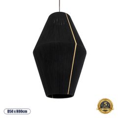 Boho Φωτιστικό Οροφής Μονόφωτο 1 x E27 AC220-240V IP20 - Φ50 x Υ80cm - Μαύρο με Μπεζ Λεπτό Νήμα Βαμβακερό Πλέγμα Καμπάνα - 5 Χρόνια Εγγύηση