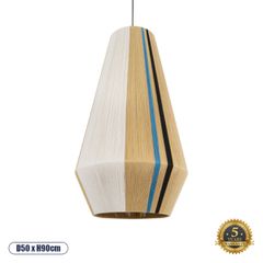 Boho Φωτιστικό Οροφής Μονόφωτο 1 x E27 AC220-240V IP20 - Φ50 x Υ90cm - Μπεζ με Λευκό και Γαλάζια με Μαύρη Λεπτομέρεια Λεπτό Νήμα Βαμβακερό Πλέγμα Καμπάνα - 5 Χρόνια Εγγύηση