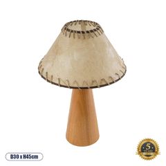 Boho Επιτραπέζιο Φωτιστικό Μονόφωτο 1 x E27 AC220-240V IP20 - Φ30 x Υ45cm - Μπεζ Ξύλινο Καμπάνα - 5 Χρόνια Εγγύηση