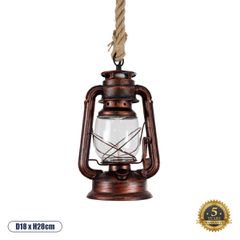 Vintage Κρεμαστό Φωτιστικό Οροφής Μονόφωτο 1 x E27 AC220-240V IP20 - Φ18 x Υ28cm - Χάλκινο Αντικέ Μεταλλικό με Διάφανο Γυαλί και Ανάρτηση Σχοινί Τριχιάς - 5 Χρόνια Εγγύηση