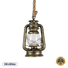 Vintage Κρεμαστό Φωτιστικό Οροφής Μονόφωτο 1 x E27 AC220-240V IP20 - Φ18 x Υ28cm - Χρυσό Αντικέ με Διάφανο Γυαλί και Ανάρτηση Σχοινί Τριχιάς - 5 Χρόνια Εγγύηση