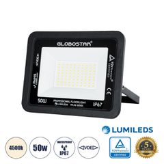 Επαγγελματικός Προβολέας LED 50W 6000lm 120° AC 220-240V - Αδιάβροχος IP67 - Μ21 x Π3.5 x Υ16cm - Μαύρο - Φυσικό Λευκό 4500K - LUMILEDS Chips - TÜV Rheinland Certified - 5 Years Warranty