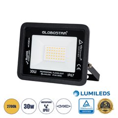 Επαγγελματικός Προβολέας LED 30W 3450lm 120° AC 220-240V - Αδιάβροχος IP67 - Μ16 x Π2.5 x Υ12.5cm - Μαύρο - Θερμό Λευκό 2700K - LUMILEDS Chips - TÜV Rheinland Certified - 5 Years Warranty