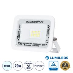 Επαγγελματικός Προβολέας LED 20W 2500lm 120° AC 220-240V - Αδιάβροχος IP67 - Μ12 x Π2.5 x Υ9.5cm - Λευκό - Ψυχρό Λευκό 6000K - LUMILEDS Chips - TÜV Rheinland Certified - 5 Years Warranty
