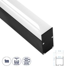 Προφίλ Αλουμινίου - Βάση & Ψύκτρα Ταινίας LED με Λευκό Γαλακτερό Κάλυμμα - Επιφανειακή & Κρεμαστή Χρήση - Πατητό Κάλυμμα - Μαύρο - 1 Μέτρο - Μ100 x Π3.5 x Υ7.4cm