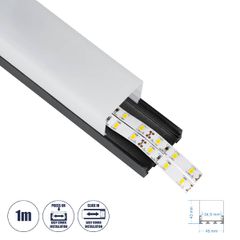 Προφίλ Αλουμινίου - Βάση & Ψύκτρα Ταινίας LED με Λευκό Γαλακτερό Κάλυμμα - Επιφανειακή & Κρεμαστή Χρήση - Πατητό Κάλυμμα - Μαύρο - 1 Μέτρο - Μ100 x Π4.5 x Υ4.2cm