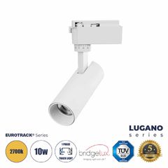Μονοφασικό Φωτιστικό Σποτ Ράγας LED 10W 1200lm 36° Acrylic HQ LENS AC 220-240V IP20 Φ4.5 x Υ19cm Θερμό Λευκό 2700K - EUROTRACK® System 1L+1N - Λευκό - Bridgelux Chip - TÜV Certified Driver - 5 Χρόνια