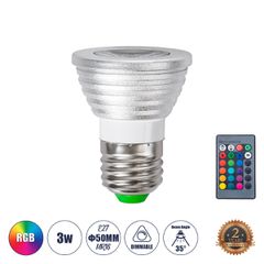 Σποτ LED E27 MR16 3W 240lm 35° AC 220-240V IP20 Φ5 x Υ8.5cm - Εναλλαγή Φωτισμού μέσω Τηλεχειριστηρίου RGB - Dimmable - 2 Χρόνια Εγγύηση
