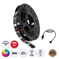 Σετ Ψηφιακής Ταινίας 5 Μέτρων με Ψηφιακό Controller & WiFi Mobile APP - LED SMD 5050 36W/5m 150LED/5m 150PIXEL/5m SPI/TTL Protocol 2880lm/m 120° DC 5V με USB 2.0 & WiFi Mobile APP IP20 Πολύχρωμα RGB -