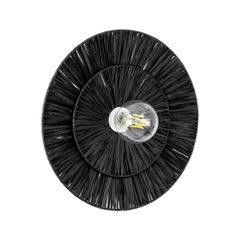 Boho Φωτιστικό Τοίχου - Απλίκα Μονόφωτο 1 x E27 AC 220-240V IP20 - Φ40 x Υ4.5cm - Μαύρη Φυσική Ράφια Άχυρο Πλέγμα - 5 Χρόνια Εγγύηση