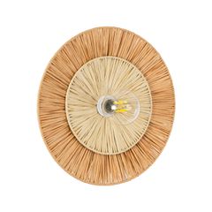 Boho Φωτιστικό Τοίχου - Απλίκα Μονόφωτο 1 x E27 AC 220-240V IP20 - Φ40 x Υ4.5cm - Μπεζ με Μπεζ Καφέ Φυσική Ράφια Άχυρο Πλέγμα - 5 Χρόνια Εγγύηση
