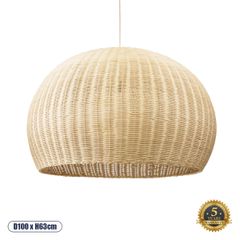 Boho Κρεμαστό Φωτιστικό Οροφής Μονόφωτο 1 x E27 AC220-240V IP20 - Φ100 x Υ63cm - Μπεζ Ξύλινο Μπαμπού Πλέγμα Καμπάνα - 5 Χρόνια Εγγύηση