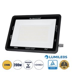 Επαγγελματικός Προβολέας LED 200W 23000lm 120° AC 220-240V - Αδιάβροχος IP67 - Μ38 x Π4 x Υ28cm - Μαύρο - Θερμό Λευκό 2700K - LUMILEDS Chips - TÜV Rheinland Certified - 5 Years Warranty